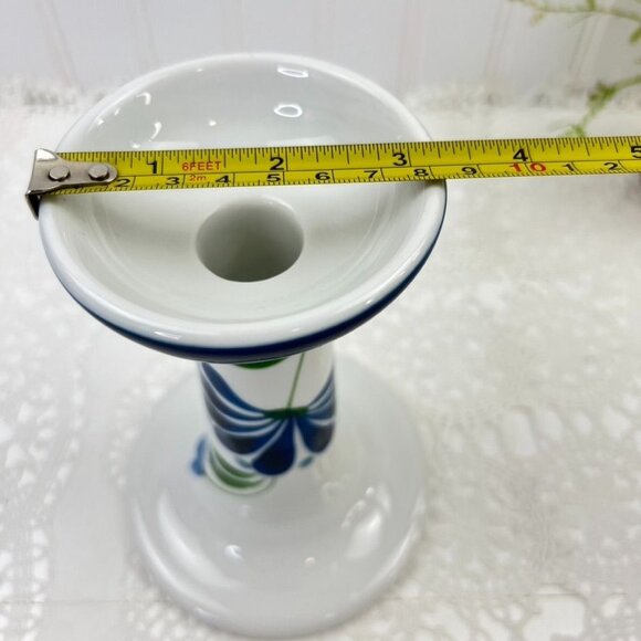 Dansk Sage Song Collection Porcelain Candle Holder 6.75" White Blue Floral - Picture 7 of 7